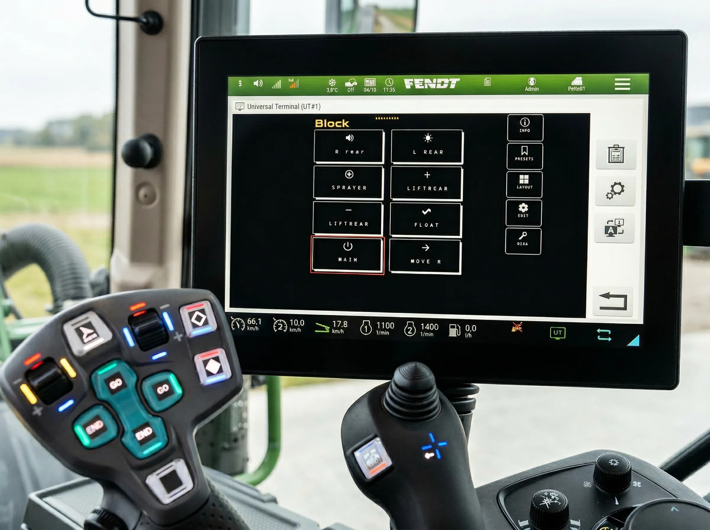Fendt Universal Terminal med ISOBUS Block-appen, AUX-N-joystick och armstödsknappar
