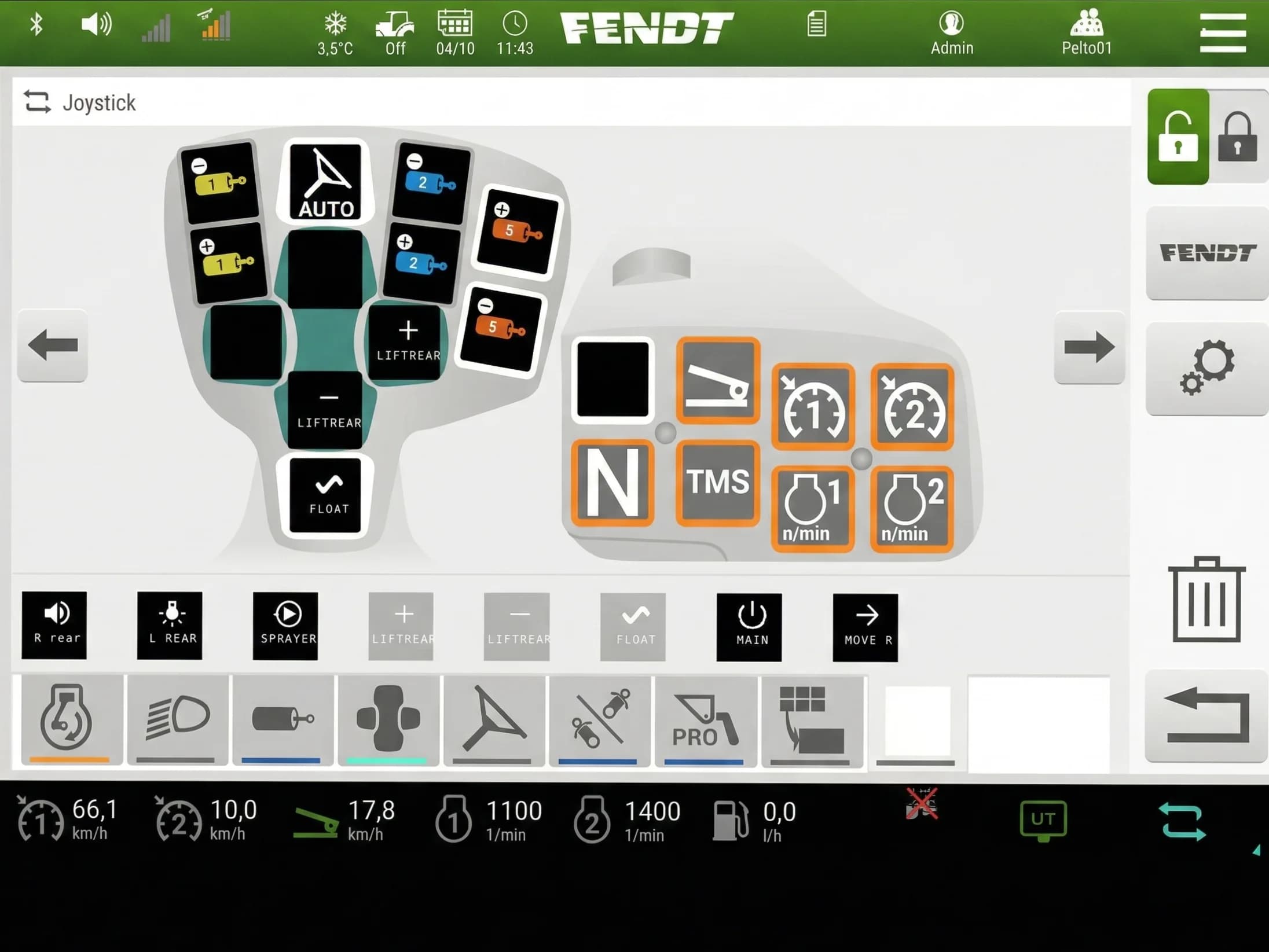 Page d'affectation du joystick Fendt avec les mêmes noms que sur le Terminal Universel